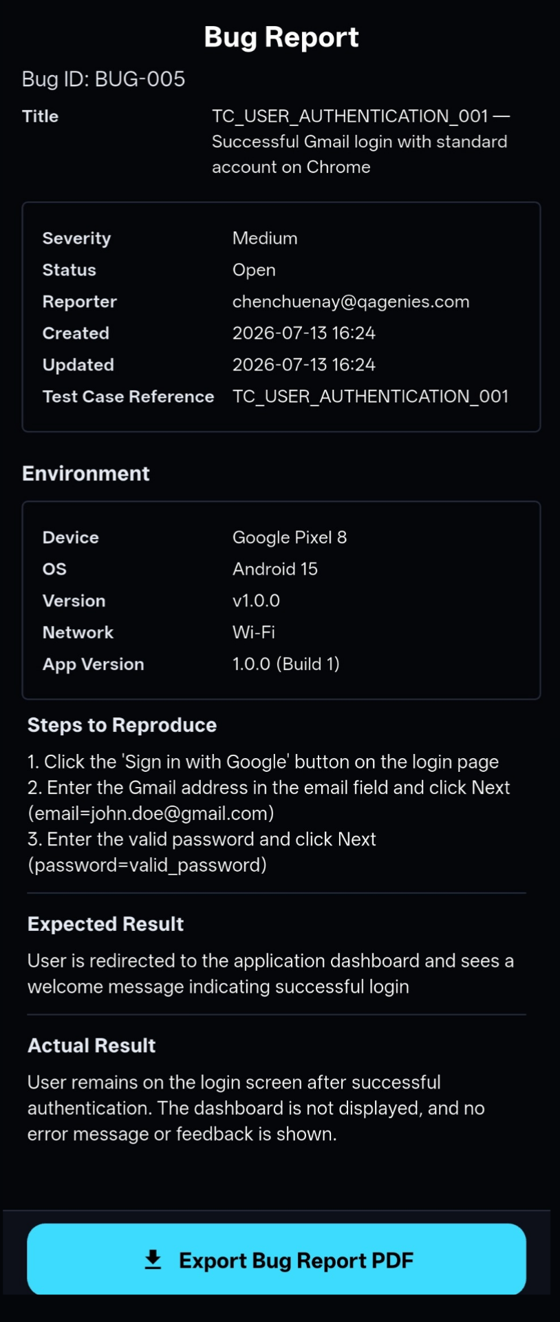 Bug report PDF preview